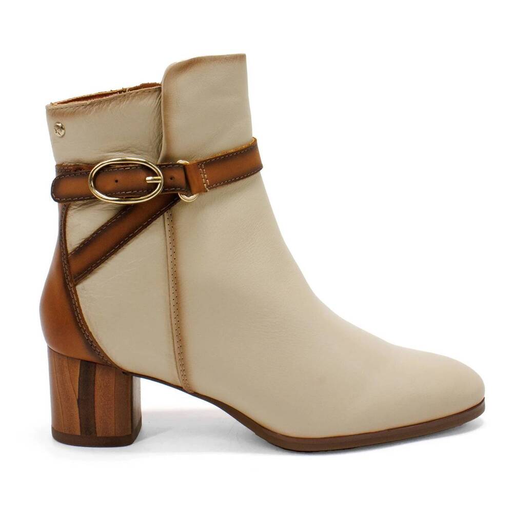 NEW PIKOLINOS women's calafat ankle boots with buckle in marfil